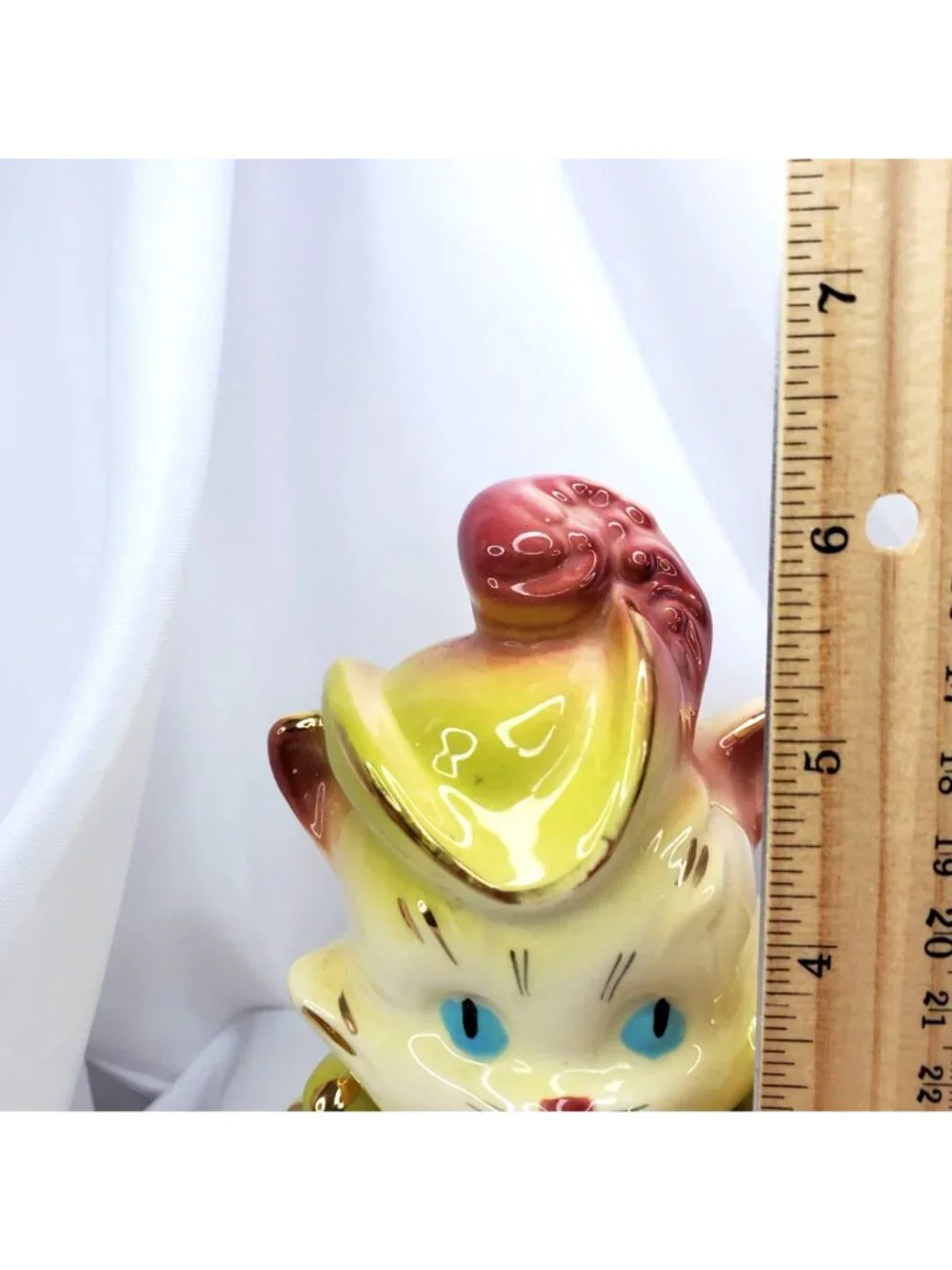 VTG Hull Pottery USA Ceramic Cat Figurine Planter 89 Pink & Yellow Gold Accents